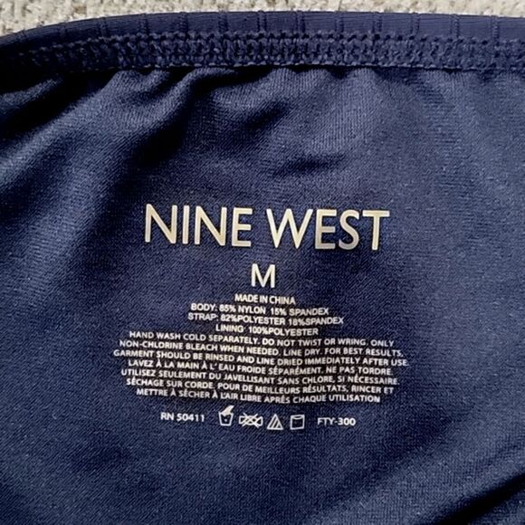 Nine West Solid Navy Blue Ribbed Tie Back One Piece Swimsuit- Size Medium - Picture 5 of 15